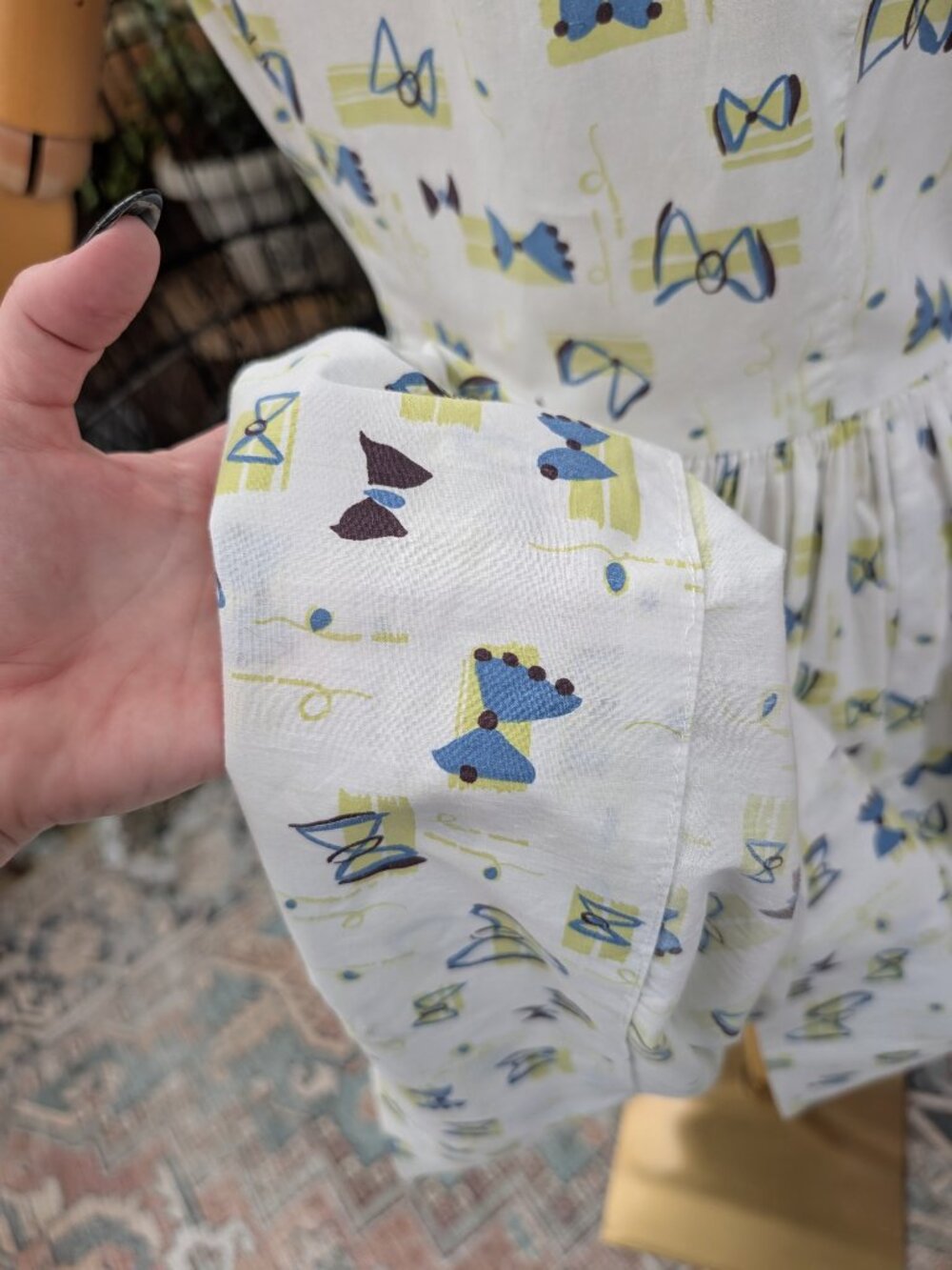 Vintage 1950's Mid-Century Bow Print Fit n Flare Sundress, Handmade - Picture 9 of 15